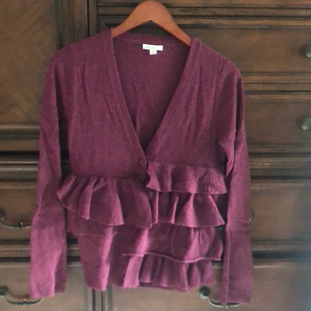Garnet Hill Purple Mauve Ruffle Cardigan Sz XS
